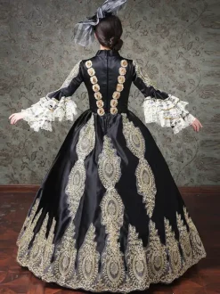 Robe Rococo Victorienne Dentelle Manches Longues Robe Classique Bleue