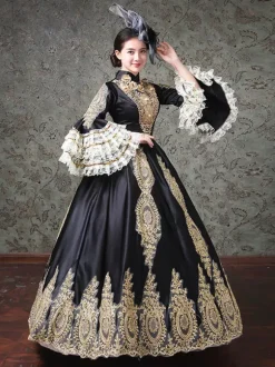 Robe Rococo Victorienne Dentelle Manches Longues Robe Classique Bleue