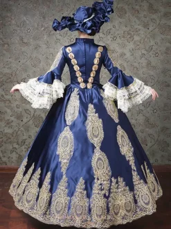 Robe Rococo Victorienne Dentelle Manches Longues Robe Classique Bleue