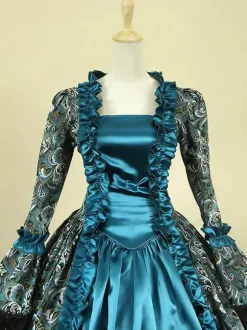 Robe Royal Costume Robe Rococo Baroque Opéra Dentelle Volant Robe de Soirée Vintage Déguisements Halloween Bourgogne