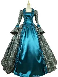 Robe Royal Costume Robe Rococo Baroque Opéra Dentelle Volant Robe de Soirée Vintage Déguisements Halloween Bourgogne