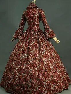 Robe Royal Costume Robe Rococo Baroque Opéra Dentelle Volant Robe de Soirée Vintage Déguisements Halloween Bourgogne