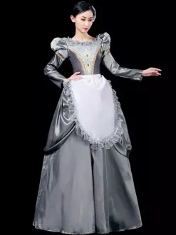 Robe rétro brodé Polyester couvre-chef tablier robe Marie Antoinette Opéra Costume ensemble rétro vêtements vintage