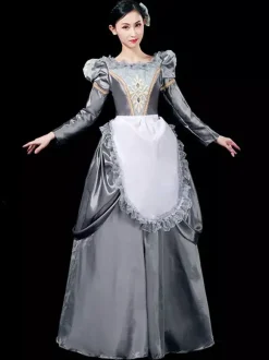 Robe rétro brodé Polyester couvre-chef tablier robe Marie Antoinette Opéra Costume ensemble rétro vêtements vintage