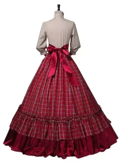 Robe rétro édouardienne bordeaux à volants costumes ensembles chemise et jupe Bourgogne