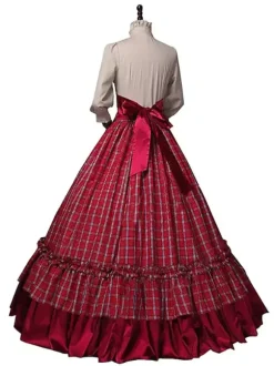 Robe rétro édouardienne bordeaux à volants costumes ensembles chemise et jupe Bourgogne