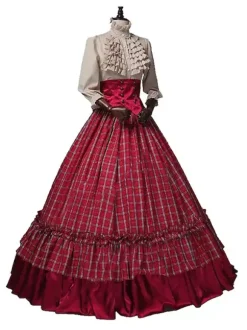 Robe rétro édouardienne bordeaux à volants costumes ensembles chemise et jupe Bourgogne