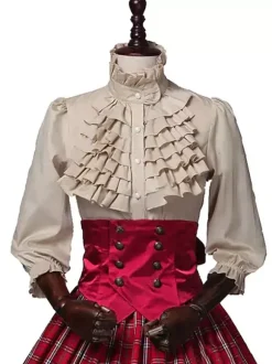 Robe rétro édouardienne bordeaux à volants costumes ensembles chemise et jupe Bourgogne
