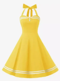 Robe rétro glamour années 50 à carreaux aquatiques dos nu boutons sans manches décolleté c艙ur taille M style rockabilly
