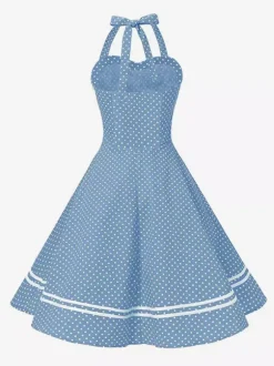 Robe rétro glamour années 50 à carreaux aquatiques dos nu boutons sans manches décolleté c艙ur taille M style rockabilly