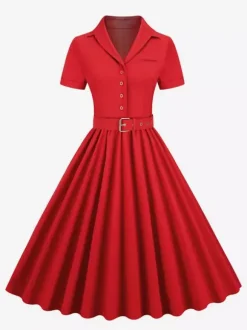 Robe rétro glamour style années 50 col en V boutons manches courtes superposées taille M style rockabilly