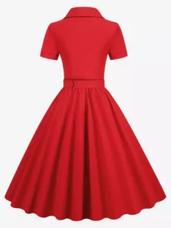 Robe rétro glamour style années 50 col en V boutons manches courtes superposées taille M style rockabilly