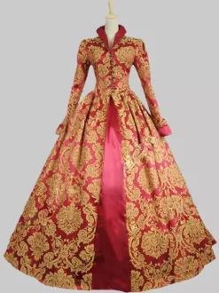 Robe Rétro Royal médiévale Rococo Marie Antoinette Costume Vintage Opéra avec dentelle Déguisements Halloween Bourgogne