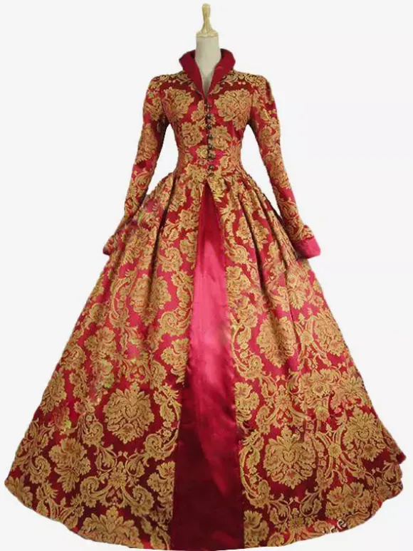 Robe Rétro Royal médiévale Rococo Marie Antoinette Costume Vintage Opéra avec dentelle Déguisements Halloween Bourgogne