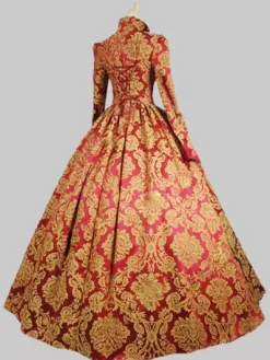 Robe Rétro Royal médiévale Rococo Marie Antoinette Costume Vintage Opéra avec dentelle Déguisements Halloween Bourgogne
