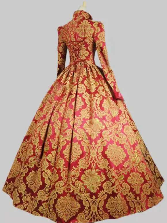 Robe Rétro Royal médiévale Rococo Marie Antoinette Costume Vintage Opéra avec dentelle Déguisements Halloween Bourgogne