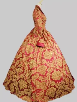 Robe Rétro Royal médiévale Rococo Marie Antoinette Costume Vintage Opéra avec dentelle Déguisements Halloween Bourgogne