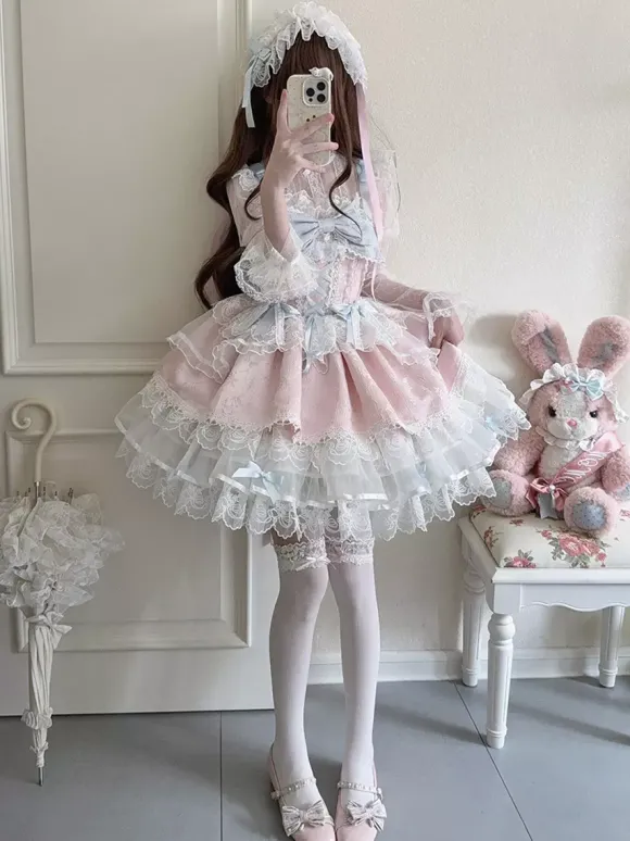 Robe Sweet Lolita avec n艙ud dans le dos et bandage JSK Robe courte Lolita