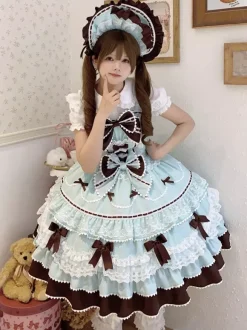 Robe Sweet Lolita bleu clair JSK à n艙uds robe courte Lolita