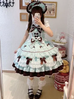 Robe Sweet Lolita bleu clair JSK à n艙uds robe courte Lolita