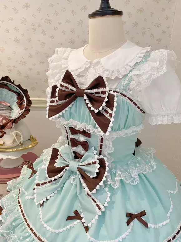 Robe Sweet Lolita bleu clair JSK à n艙uds robe courte Lolita