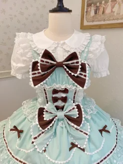 Robe Sweet Lolita bleu clair JSK à n艙uds robe courte Lolita
