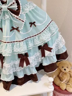 Robe Sweet Lolita bleu clair JSK à n艙uds robe courte Lolita