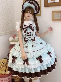 Robe Sweet Lolita bleu clair JSK à n艙uds robe courte Lolita