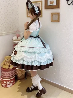 Robe Sweet Lolita bleu clair JSK à n艙uds robe courte Lolita