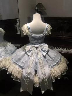Robe Sweet Lolita en polyester sans manches avec n艙uds et jupe pull rose