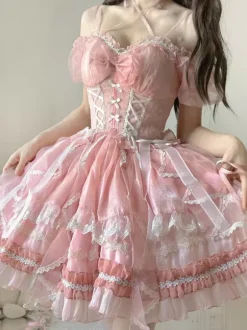 Robe Sweet Lolita JSK Glaze Fantasy sans manches à volants broderie et n艙ud papillon 4 couleurs