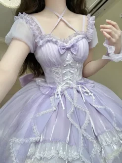 Robe Sweet Lolita JSK Glaze Fantasy sans manches à volants broderie et n艙ud papillon 4 couleurs