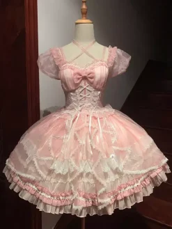 Robe Sweet Lolita JSK Glaze Fantasy sans manches à volants broderie et n艙ud papillon 4 couleurs