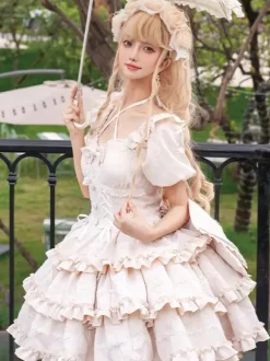 Robe Sweet Lolita Puff Rose OP Lolita Princess Dress Bow Train détachable