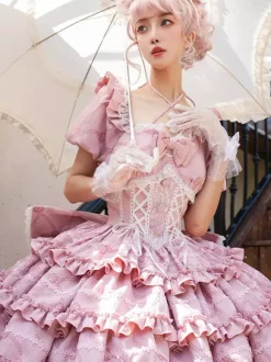 Robe Sweet Lolita Puff Rose OP Lolita Princess Dress Bow Train détachable