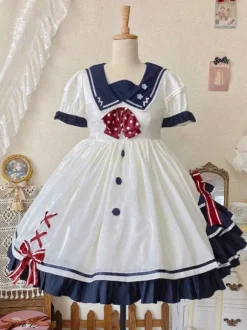 Robe Sweet Lolita Robe à manches courtes en polyester Robe Lolita style marine