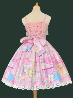 Robe Sweet Lolita sans manches à n艙uds pull robe jaune féerique