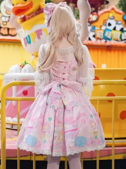 Robe Sweet Lolita sans manches à n艙uds pull robe jaune féerique
