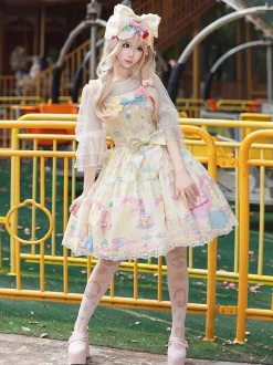 Robe Sweet Lolita sans manches à n艙uds pull robe jaune féerique