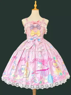Robe Sweet Lolita sans manches à n艙uds pull robe jaune féerique