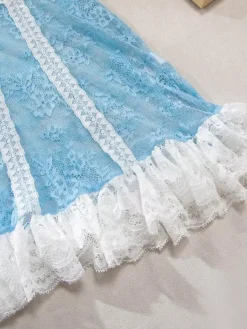 Robe transparente en dentelle bleu ciel clair à imprimé floral Babydolls Lingerie