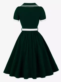 Robe trapèze à manches bouffantes col Peter Pan et broderies double épaisseur collection femme 2026