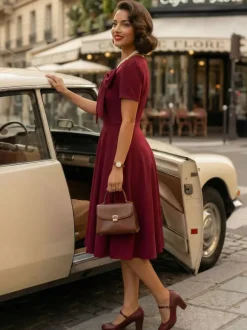Robe trapèze à manches courtes et col rond ornée d'un n艙ud sur le côté collection femme 2026