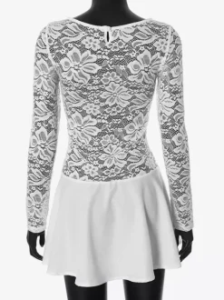 Robe trapèze à superposition de dentelle mini robe de soirée transparente à manches longues pour femmes 2026