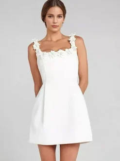 Robe trapèze avec ornements floraux sans manches dos nu robe mini-bourgeon pour fête d'anniversaire pour femmes 2026