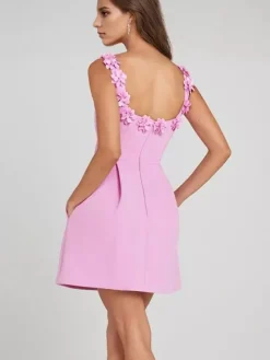 Robe trapèze avec ornements floraux sans manches dos nu robe mini-bourgeon pour fête d'anniversaire pour femmes 2026