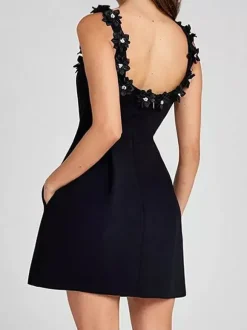 Robe trapèze avec ornements floraux sans manches dos nu robe mini-bourgeon pour fête d'anniversaire pour femmes 2026