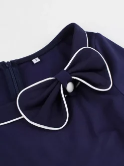 Robe trapèze plissée à col n艙ud et passepoil contrastant pour femme 2026