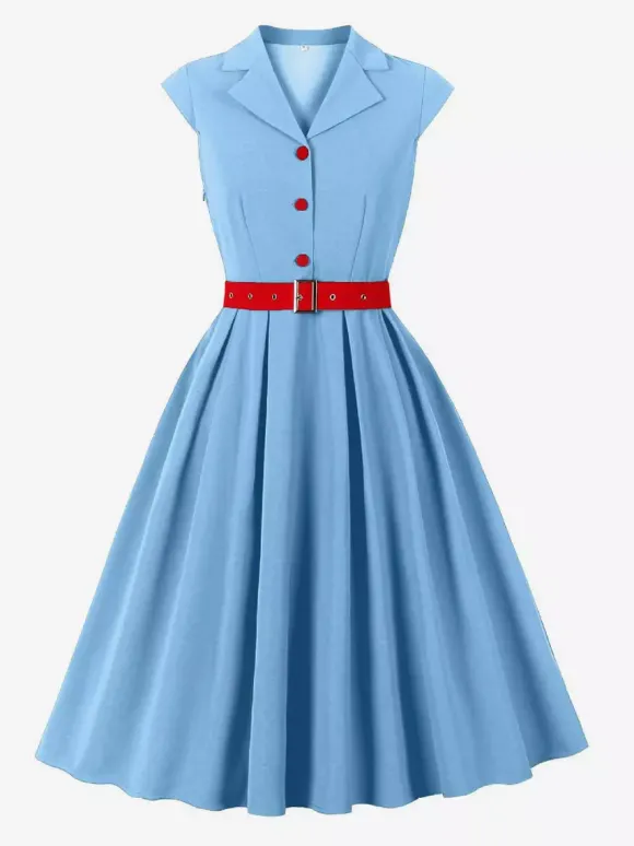 Robe trapèze vintage années 1950 pour femme sans manches à col idéale pour un tea party.