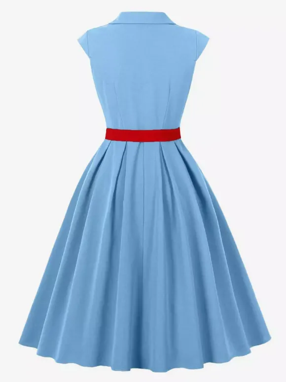 Robe trapèze vintage années 1950 pour femme sans manches à col idéale pour un tea party.